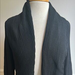 J'Envie Black Ribbed Open Cardigan Shawl Collar medium EUC